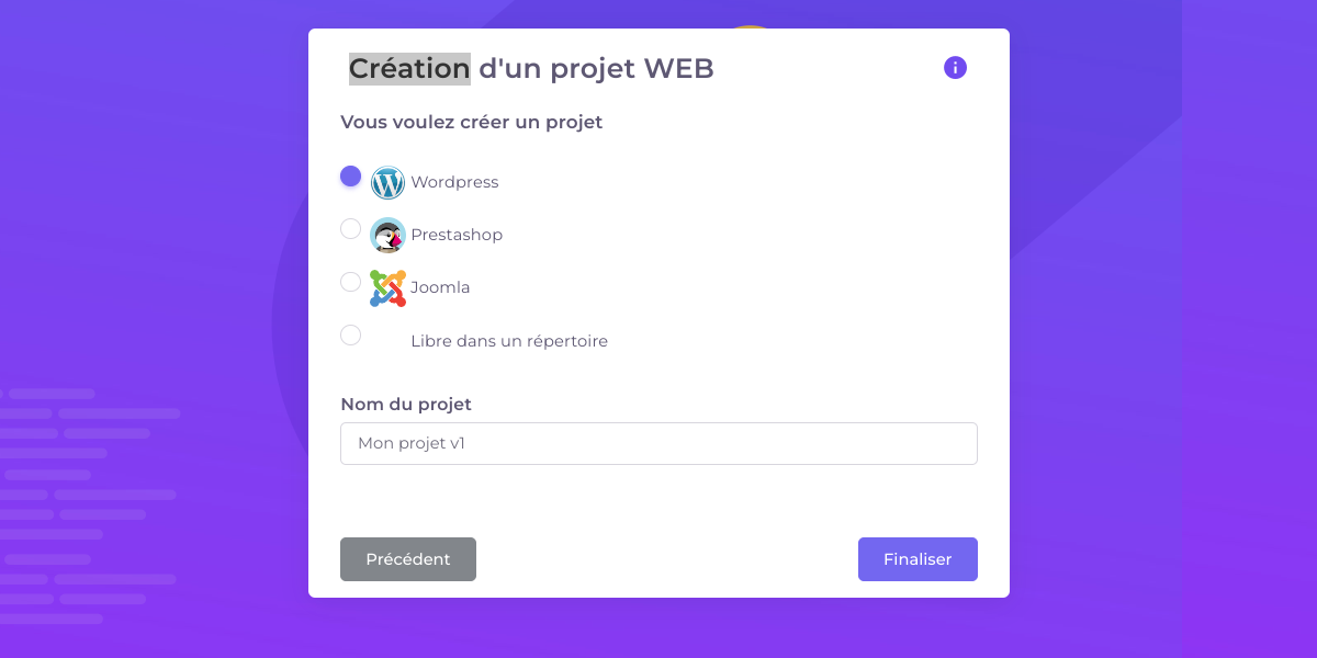 Créez un projet web ou un site web facilement
